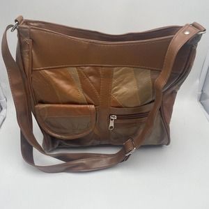 Vintage medium purse Boho look color brown patchwork leather looking Crossbody